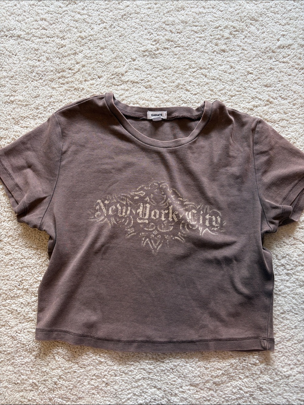 Garage Brown Graphic Crop Tee with 'New York City' Print